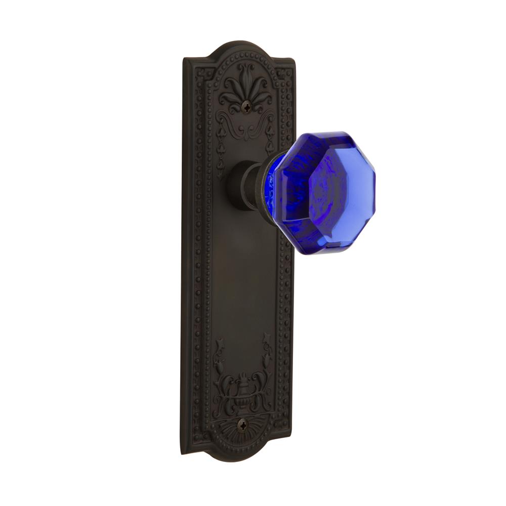 Nostalgic Warehouse MEAWAC Colored Crystal Meadows Plate Passage Waldorf Cobalt Door Knob in Oil-Rubbed Bronze